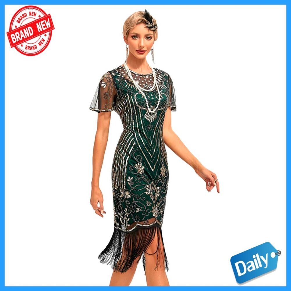 Sequin Fringe Flapper Dress Great Gatsby Cocktail Party Vintage 20s